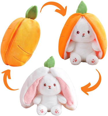 Gking Reversible Carrot Bunny Plush Toy Versatile Stuffed Animal with Zipper Soft Toy  - 25 cm(Yellow)