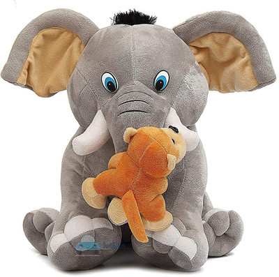 Funtoos Cute Elephant with Baby Monkey Premium Soft Toys for Kids  - 15 cm(Grey)