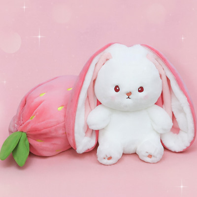 Happie Hugs Premium Strawberry Bunny Soft Toy Super Fluffy & Cuddly Plush  - 25 cm(Pink and White)