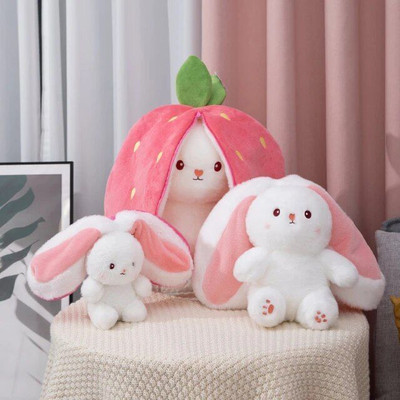 Bitsu Bobsu Trending Reversible Rabbit - Strawberry Bunny Soft Toy ( Plushie Rabbit )  - 32 cm(Multicolor)