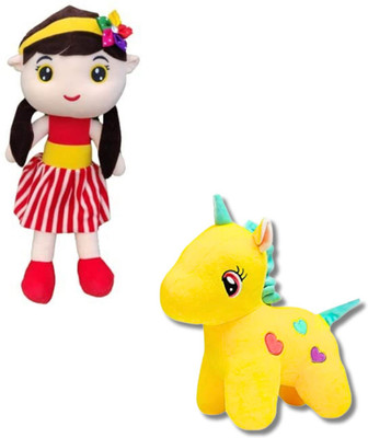 creation mgp STUFFED DOLL WITH UNICORN-PACK OF 2  - 8 cm(Red, Yellow)