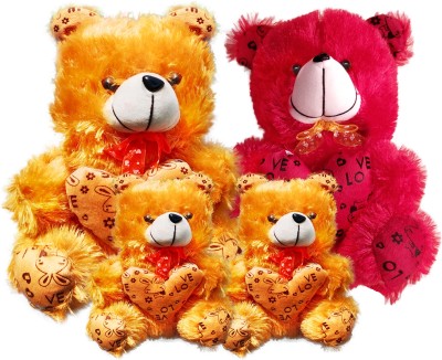 Topgrow Brown and Red Teddy Bear with Heart (13Inch) and Brown mini (6inch) Set of 4  - 13 inch(Brown, Red)