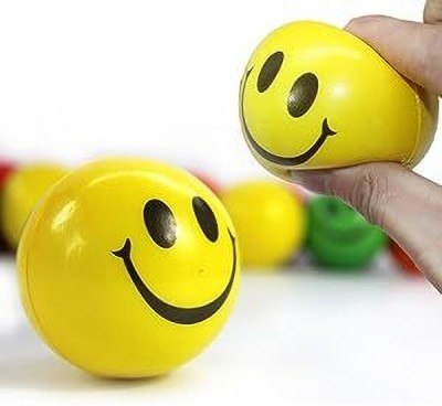 TURTLEINDIA Stress Reliever Smile Ball/Cute Face Soft Squeeze Sponge Ball for Hand Exercise  - 10 cm(Yellow)