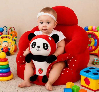 LittlePowz Sofa for Kids Soft Plush Cushion Baby Sofa Seat ROUND-RED-PANDA-XQ-01  - 35 cm(Red)
