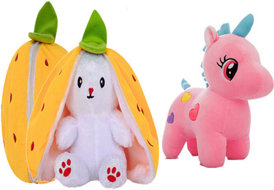 BestLook Reversible Yellow Bunny Plush Toys, Rabbit Soft Toys with Pink Unicorn Soft Toy  - 30 cm(Yellow)