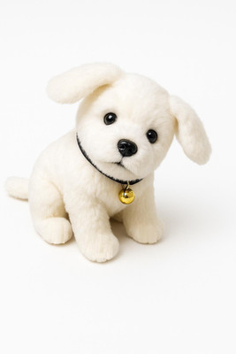 TnT Hub Fluffy Puppy Soft Toy with Bell | Realistic White Dog Plush for Kids  - 21 cm(White)
