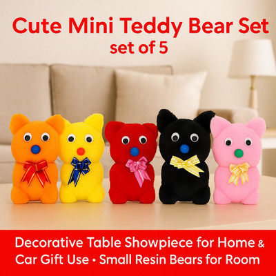 Mydesimart Cute Mini Teddy Bear Decorative Toy for Home,Car Dashboard & Gift (Set of 5)  - 13.5 cm(Multicolor)