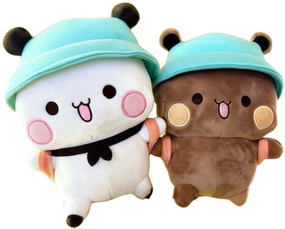 ShriToys Bubu Dudu Plush Toy Pair – Soft Brown & White Bears with Hats for Kids  - 10 cm(Brown, White)