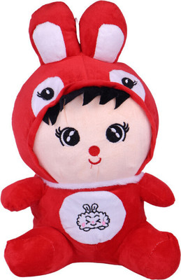 ALENTRA Bunny Cap Soft Toy for Kids Stuffed Baby Soft Toy Doll Toy RED  - 12 inch(Red)