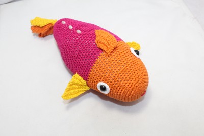 PH Artistic Handmade Amigurumi Crochet Orange Pink Fish Gift for Child - 10 inch  - 10 inch(Orange, Pink)