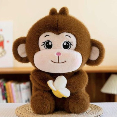 Dunky Soft Toys For Girls Cute Hungry Monkey With Banana Plush Teddy Bear  - 22 cm(Brown)