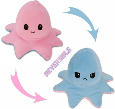 Synlark Side Changing Super Soft Reversible Mini Octopus Toy (Happy And Angry Face)  - 6 inch(Pink, Sky-Blue)