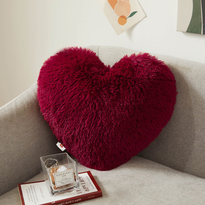 Wondershala Valentine Special Huggable Fur Heart shape Cushion Pillow Stuffed Toy  - 32 cm(Red)