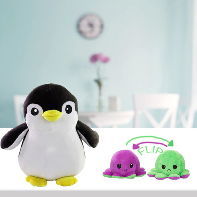 Toyingly cute black penguin and green purple reversible octopus soft stuffed toy  - 50 cm(Multicolor)