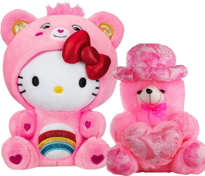 Fusked Flufies Combo Kitten and Valentines Teddy Bear for Kids  - 25 cm(Multicolor)