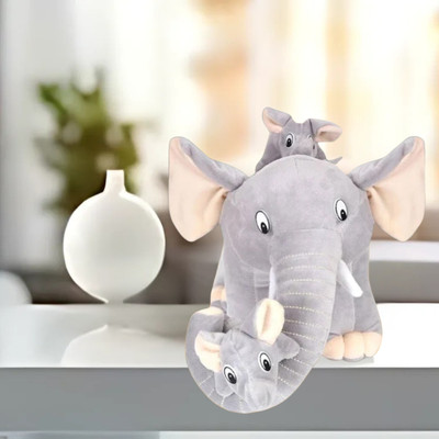 jr jack & rose Plush Grey Soft Toy Mother Elephant With Baby, For Kids Play  - 35 cm(Grey)