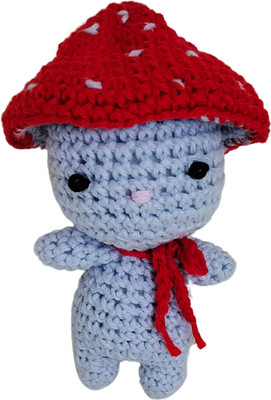 craftkari Mushroom Boy crochet toy  - 16 cm(Grey and Red)