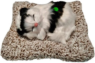 TTW Stuffed Soft Sleeping Cat Plush Toy With Press Simulation Sound, Animal Fur Toy  - 6 cm(White)