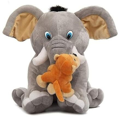 R k Lovely Soft Lovable Hugable for Elephant with Baby Soft Toys for Kids Toys Bithday Gift  - 40 cm(Grey)