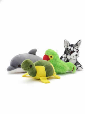 deviEcom Pack of 4 Ultra Soft Plush Toys 30 CM – Parrot Dolphin Bull Dog Turtle  - 18 mm(Multicolor)