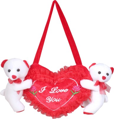 Tickles Loving Couple Teddy with Hanging I Love You Heart  - 28 cm(Red)