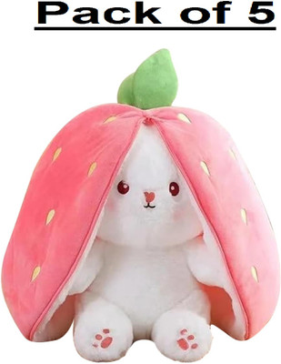 sai ji Reversible Carrot Strawberry Bunny Plush Toy Stuffed Animal with Zipper Soft Toy  - 30 cm(Pink, White)
