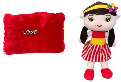 Nihan Enterprises Soft & pretty square Red cushion with Beautiful Sofia Doll combo for your Kids  - 20 cm(Multicolor)
