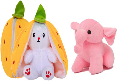 HELLOBEAR Stuffed Toy Reversible Strawberry Bunny with Elephant Soft Toy For Kids  - 30 cm(Multicolor)