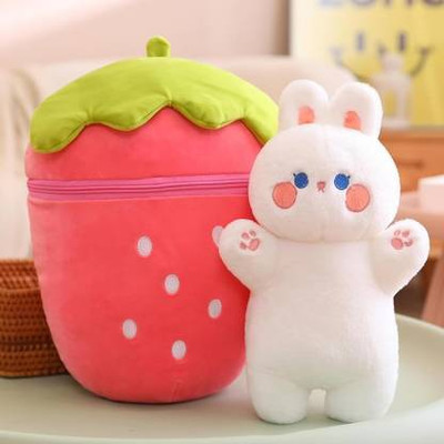 Nihan Enterprises Hidden Rabit Strawbery Ziper Bunny Fruit Buny Soft Toys Stuffed Animal Plush Toy  - 30 cm(Pink, White)