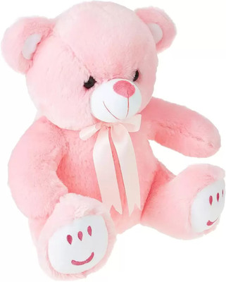 Nyaara Plush Cute Sitting Teddy Bear Soft Toys with Ribbon Bow and Foot Print  - 32 cm(Pink)