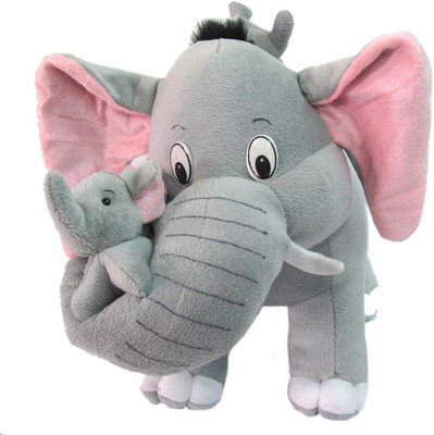 SUIinterprise Mother Elephant with Two Baby Stuffed Soft Plush Elephant Soft Toys for Kids  - 40 mm(Grey)