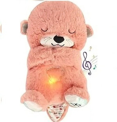 RQPFAB Sound and Light Smoothing Sound Otter Baby Put to Sleep Breathing Teddy Bear toy  - 25 cm(Pink)