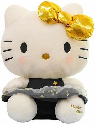 tinytotem Black Frock Kitty Soft Toy Teddy Bear for Kids Huggable Plush Stuffed  - 25 cm(Black)