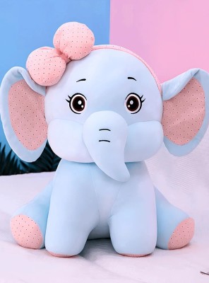 snuglystuff Little Bow Elephant Soft toy | Giant Ears, Stuffed Toy For Kids, Babies, Girls  - 25 cm(Blue)