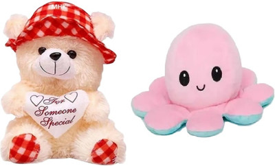 MHK PINK OCTOPUS & BUTTER RED CAP Soft Stuffed Toy  - 18 cm(Multicolor)