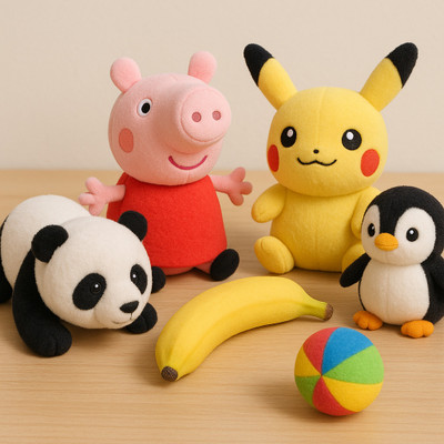 Growgame Set of 6 Soft Toys – Peppa Pig,Pikachu,Panda,Penguin,Banana & Colorful Ball  - 15 cm(Multicolor)