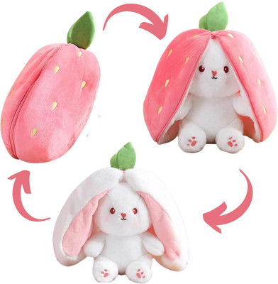 SCOOBA super soft reversible rabbit strawberry stuffed toy  - 25 cm(Multicolor)