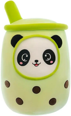 TechMax Solution Panda Tea Stuffed Plush Pillow Pink Round Eyes Milk Tea Warm Plush  - 13.7 inch(Green)