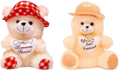 MHK PEACH CAP & BUTTER RED CAP Soft Stuffed Toy  - 18 cm(Multicolor)