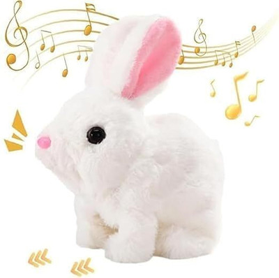 RQPFAB Hopping Walking Bunny Toy with Sounds,Jumping Rabbit Wiggling Ears Twitch Nose  - 20 cm(White)