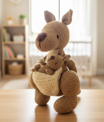 MynaMo Handmade Crochet Kangaroo Soft Toy  - 24 cm(light brown)