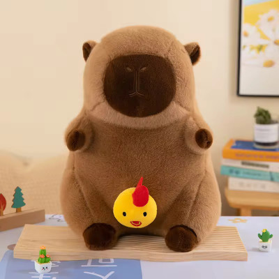 Y U COLLECTION Capybara Plush Toy with Chicken  - 30 cm(Brown)