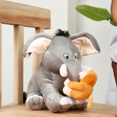 little ginnie Soft Toys For Kids | Elephant Monkey Stuffed Toy | Ideal Gift for 6+Months Baby  - 10 inch(Grey, Brown)