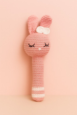 MynaMo Handmade Crochet Bunny Rattle  - 22 cm(Pink)