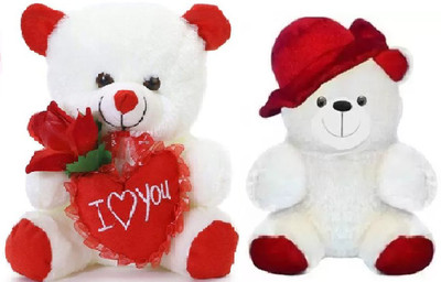 Nihan Enterprises Best Quality Soft White Teddy and Soft Red Cap Teddy Someone special.  - 25 cm(white and red)
