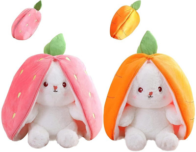 Storescent Reversible Stuffed Animal Toy Strawberry+Carrot Bunny 2Pcs- 30CM  - 15 cm(Multicolor)