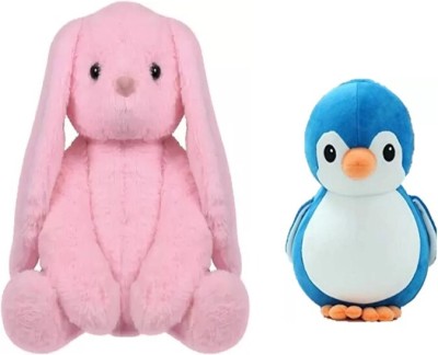 Renox Crazy and affordable superstar combo of Pink Bunny with long ears with Penguin  - 30 cm(Pink, Blue)