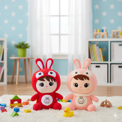 AG Enterprises Combo of 2 Rabbit Ear Soft Dolls | Cute Plush Toys for Kids & Gift  - 30 cm(Red, Pink)
