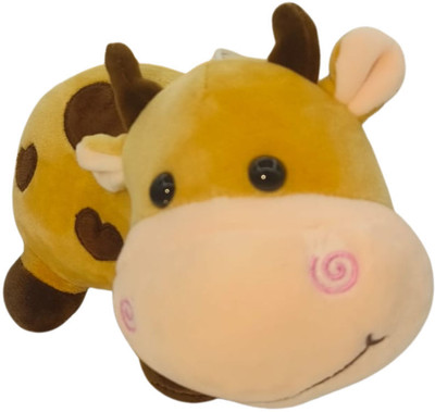 ToyShip Toy Ship Soft Plush Cow Toy for Kids – Cute Brown Stuffed Animal with Big Eyes  - 19 cm(Brown)