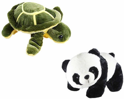 HOUSE OF COMMON Soft Cute Stuffed Plush Toy - Combo Panda & Turtle , Multicolour For Kids  - 20 cm(Multicolor)